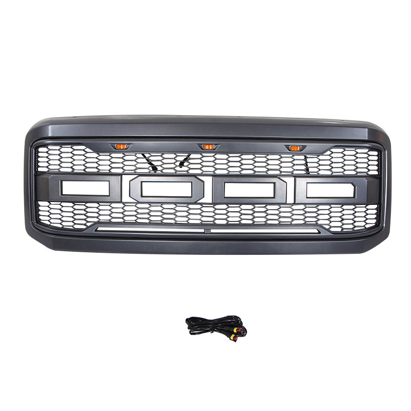 Front Grille For 2005 2006 2007 Ford F250 F350 F450 Front Bumper Super Duty  Grilles Grill With 3 Led Lights Black