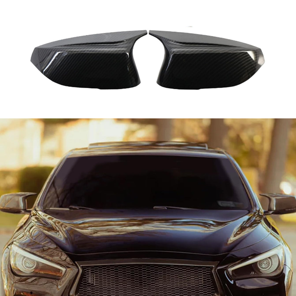 Door Mirror Covers Compatibility With 2014-2020 Q50 2015-2020 Q60 Q70 QX30 QX50 Rearview Side Left and Right Mirror Cover Caps Trim Replacement 2PCS (Carbon Fiber Style)