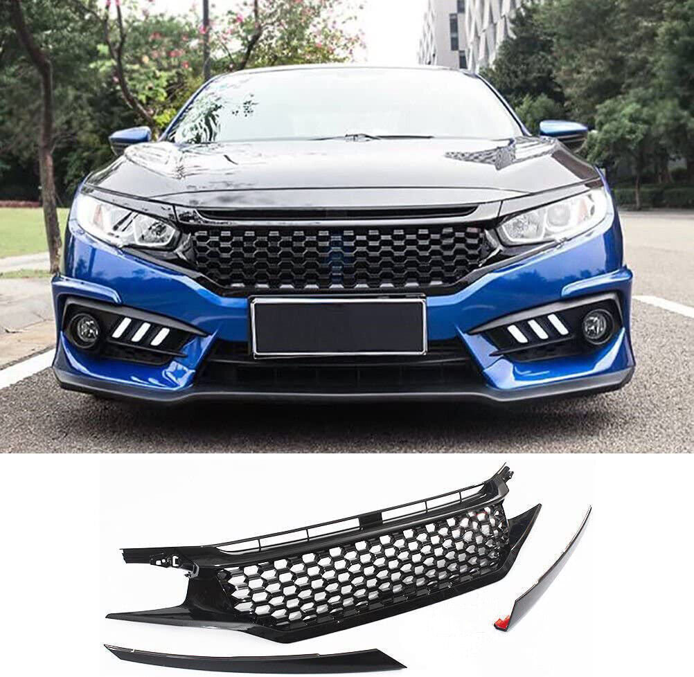 Front Grille For 2016 2017 2018 2019 2020 2021 Honda Civic 10th JDM Mesh Bumper Grill Grills Glossy Black