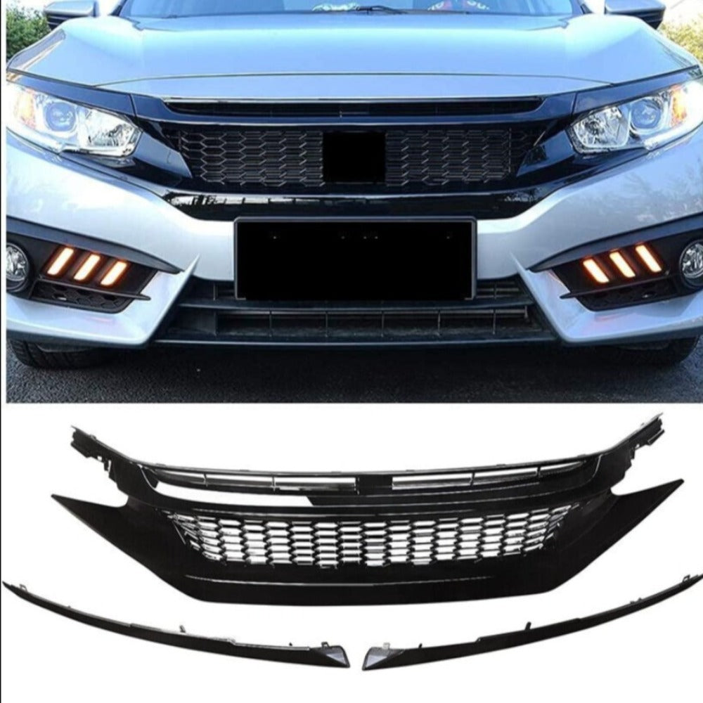 Grille For 2016 2017 2018 2019 2020 2021 Honda Civic 10th JDM Mesh Grill Glossy Black
