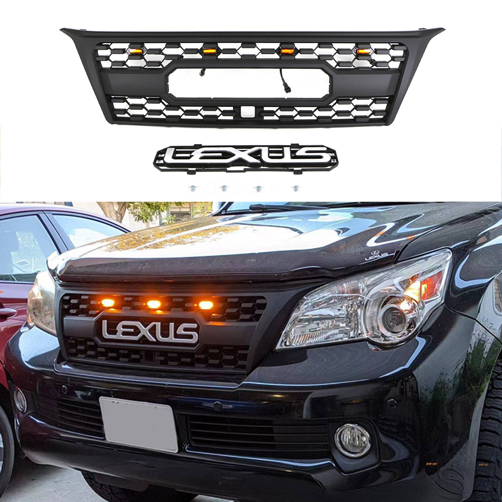 Front Grille For 2010 2011 2012 2013 Lexus GX470 Front Center Mesh Grill Cover With 3 LED Lights Black
