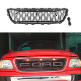 Front Grille For 1999-2003 Ford F150 Bumper Grills Grill Cover W/3 LED Light Black