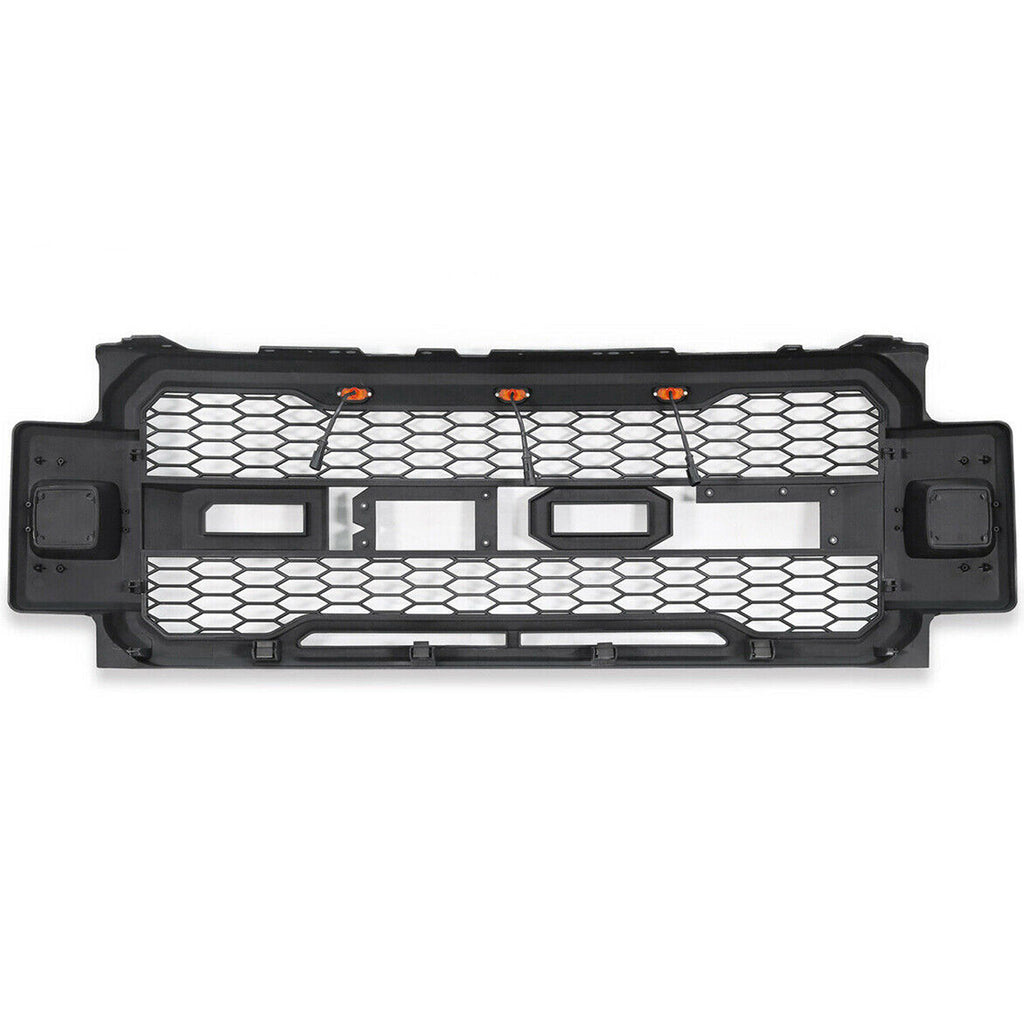 Front Grille For 2017 2018 2019 Ford F250 F350 Super Duty Upper Bumper Grill With 3 Led Lights Black