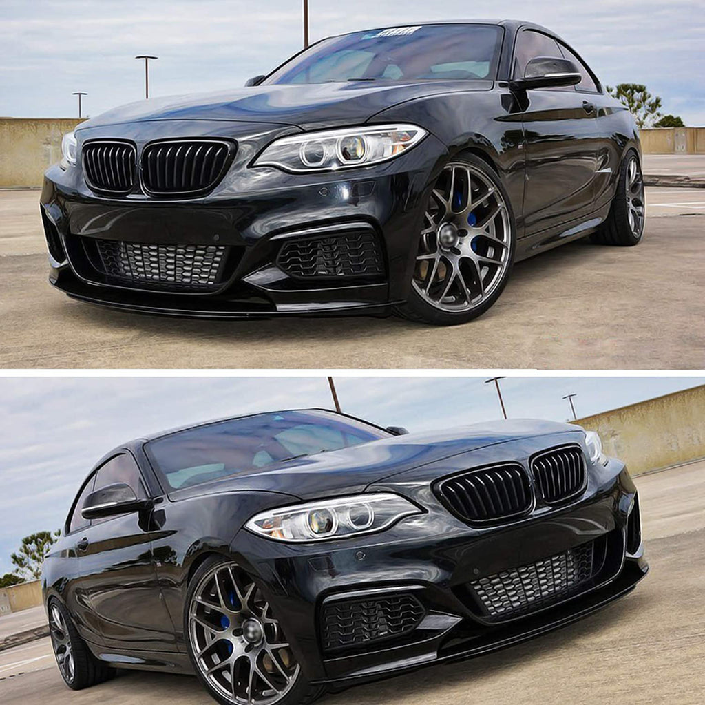 For 2014 2015 2016 2017 2018 2019 2020 BMW F22 2 Series M Sport Front Bumper Lip ABS Gloss Black