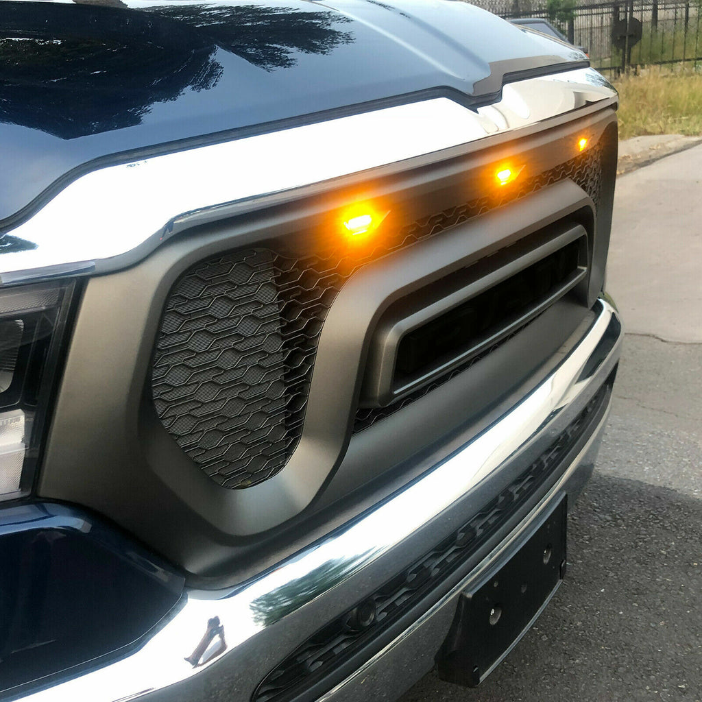 Front Grille For 2019 2020 2021 Dodge Ram 1500 Front Mesh Bumper Grill Grilles Cover W/3 Lights Black