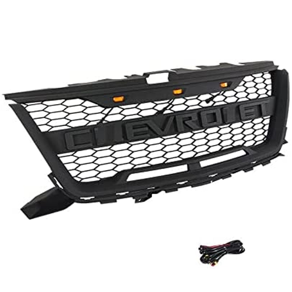 Front Grille for 2016 2017 2018 2019 Chevrolet Colorado Front Bumper Mesh Grill With 3 LED Lights Black