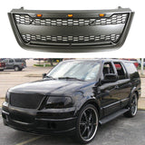 Front Grille For 2003 2004 2005 2006 Ford Expedition Bumper Grills Grill Cover W/3 LED Light Black