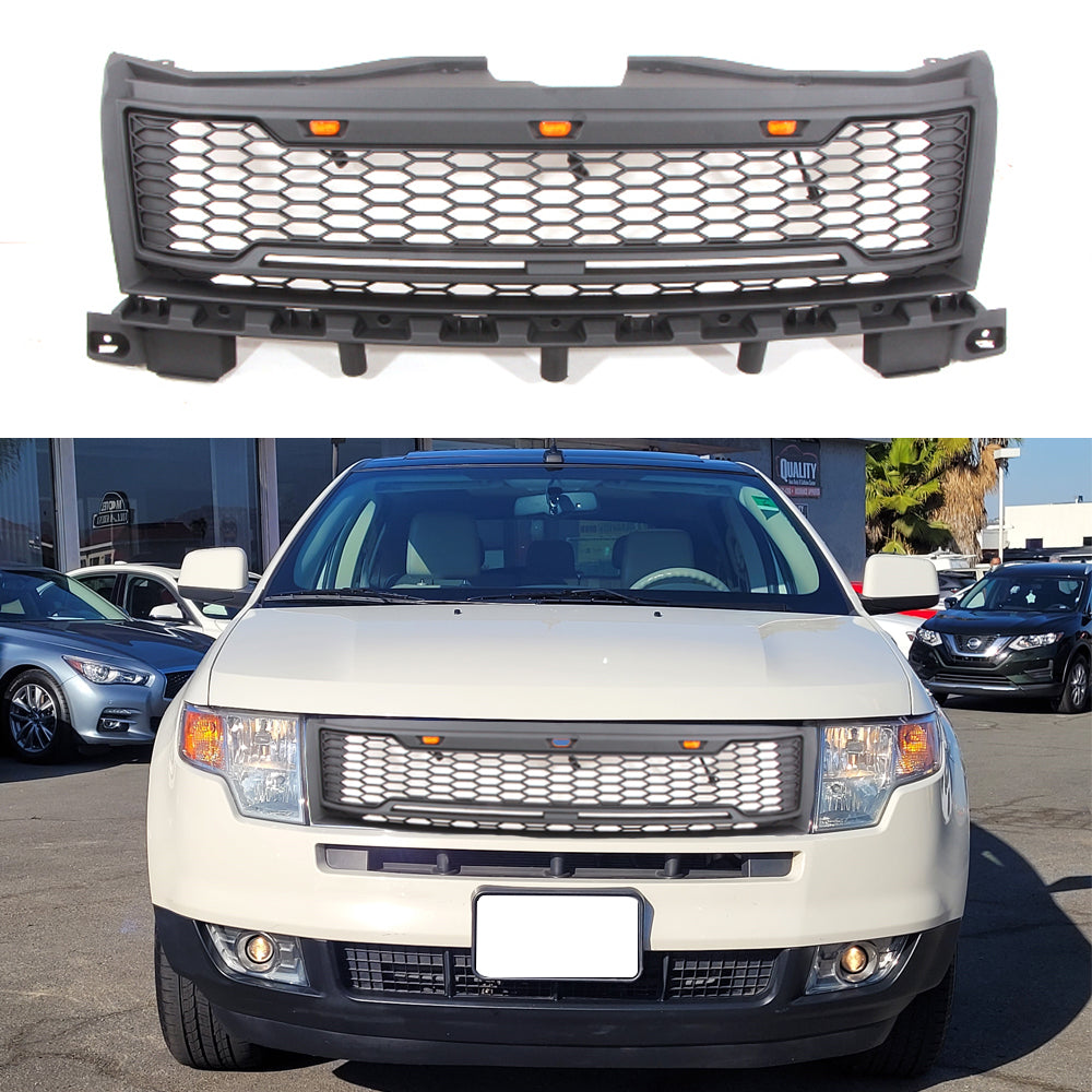 Front Grille For 2007-2010 Ford Edge Raptor Style Grill Grills Cover W/3 LED Light Black