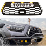 Front Grille for 2016-2022 Toyota Tacoma Grille Bumper Grill Grilles W/3 LED Lights and Side Light