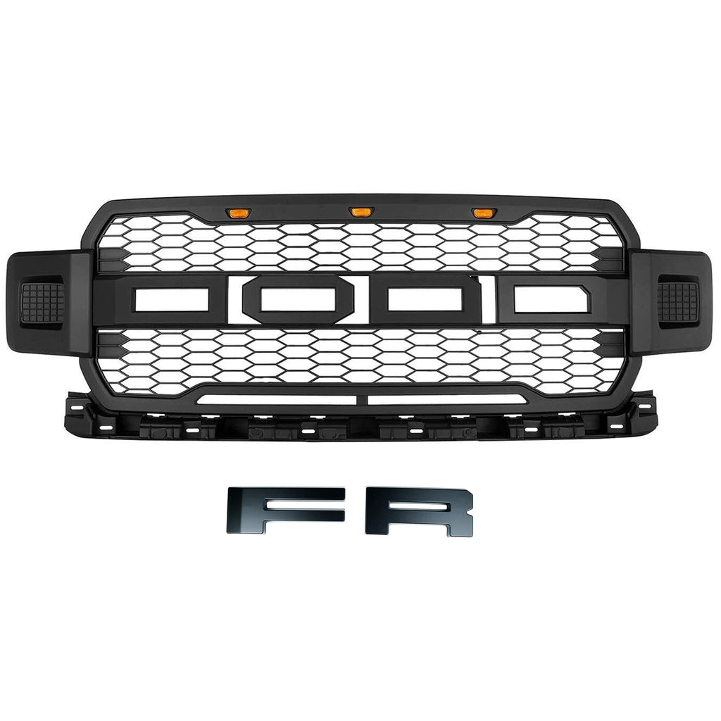 Front Grille For 2018 2019 2020 Ford F150 Front Mesh Grilles Bumper Grill W/3 LED Lights Black