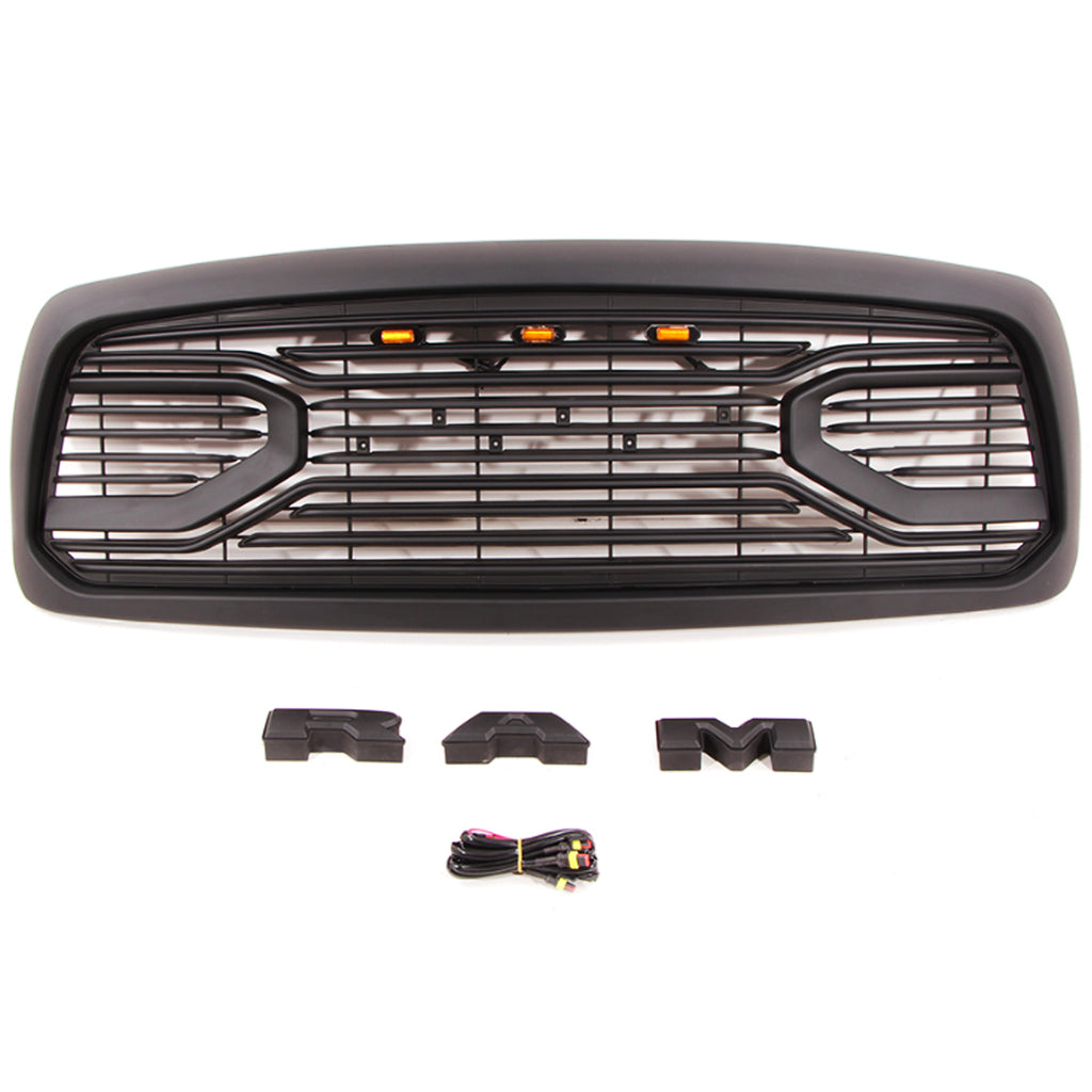 Grille Replacement For Dodge Ram 1500 2002 2003 2004 2005 Front Mesh Bumper Honeycomb Grill W/Lights Black