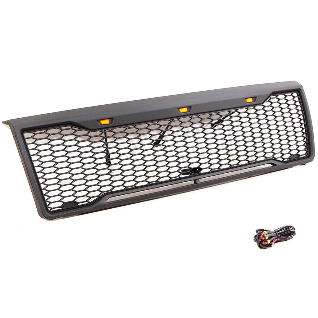 Front Grille For 1992 1993 1994 1995 1996 Ford Bronco F150 Front Bumper Grill Replacement Grilles W/3 Led Lights Black