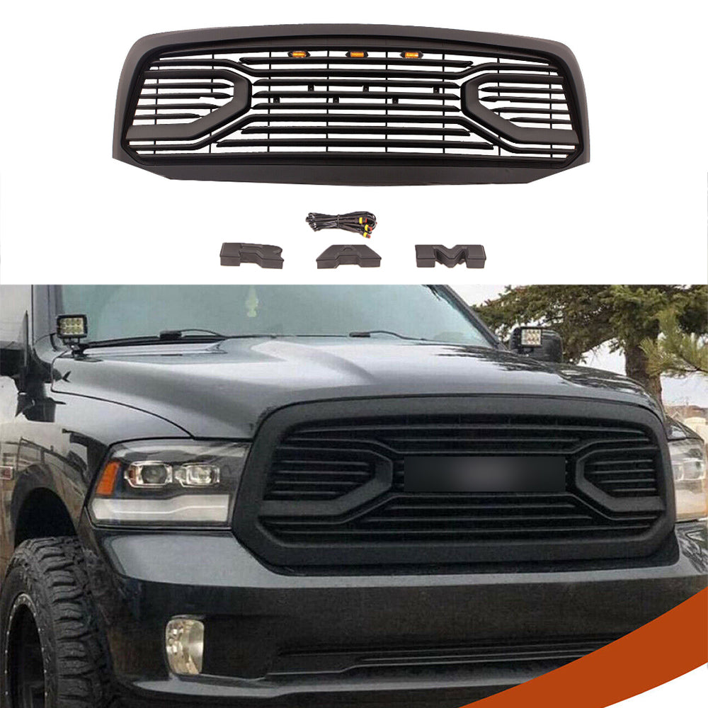 Front Grill For Dodge Ram 1500 2006 2007 2008 Mesh Bumper Grille Big Horn Style Replacement Grille W/3 Led Lights Black