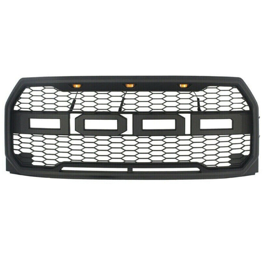 Front Grille For 2015 2016 2017 FORD F150 Grill Raptor style Bumper Mesh Grilles W/3 Lights Black