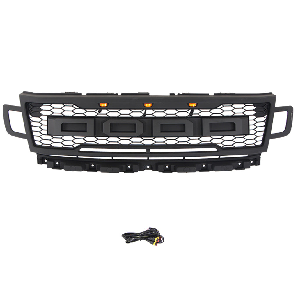 Front Grille For 2018 2019 2020 2021 Ford Expedition Mesh Grill Honeycomb Replacement Grilles W/Lights Black