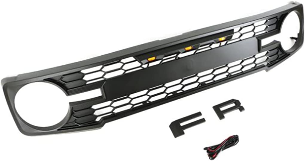 Front Grille For 2021 2022 Ford Bronco Grill Grilles Honeycomb W/Letters & LED Lights Black