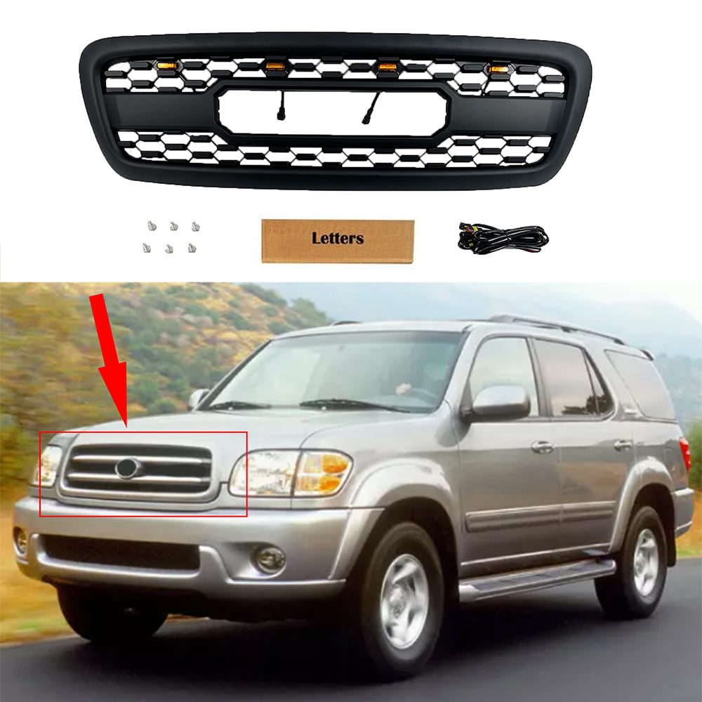 Grill For Toyota Sequoia 2001 2002 2003 2004 Front Mesh Bumper Grille Replacement Grille W/Led Lights Black