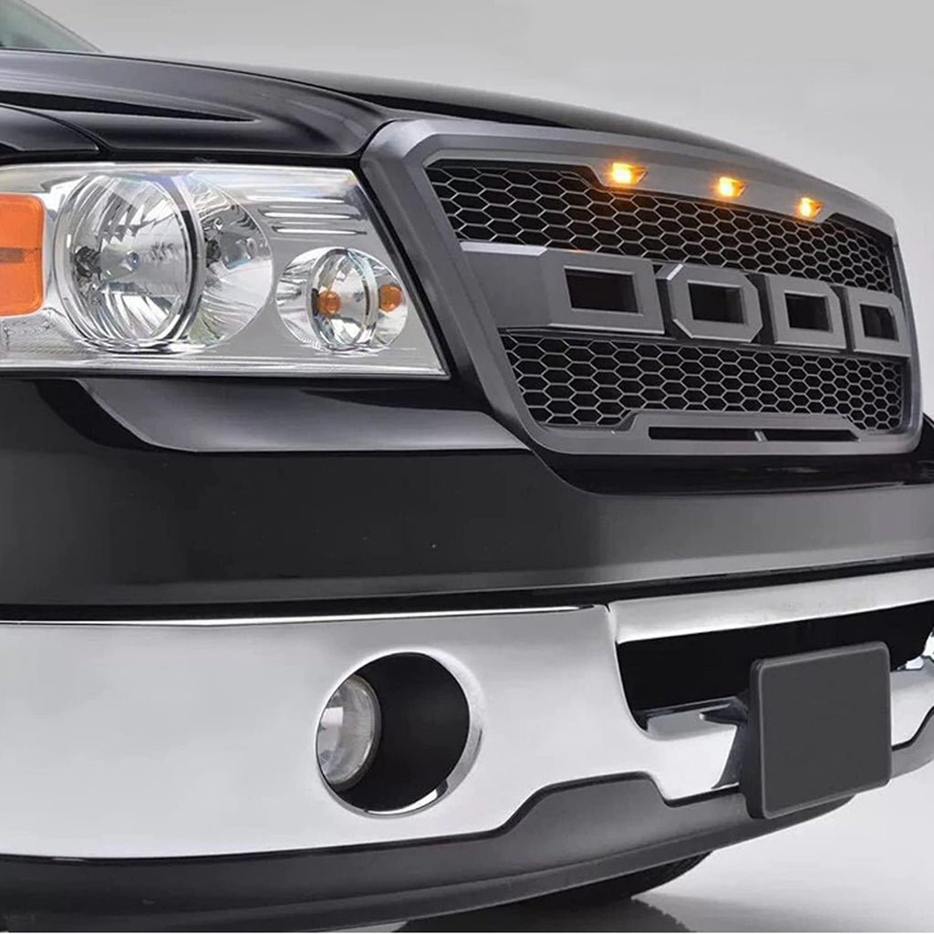 Front Grille For 2004 2005 2006 2007 2008 Ford F150 Front Bumper Mesh Grills Replacement Grill W/3 Lights Black