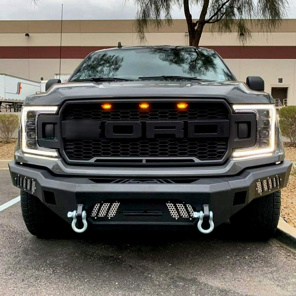 Front Grille For 2018 2019 2020 Ford F150 Front Mesh Grilles Bumper Grill W/3 LED Lights Black