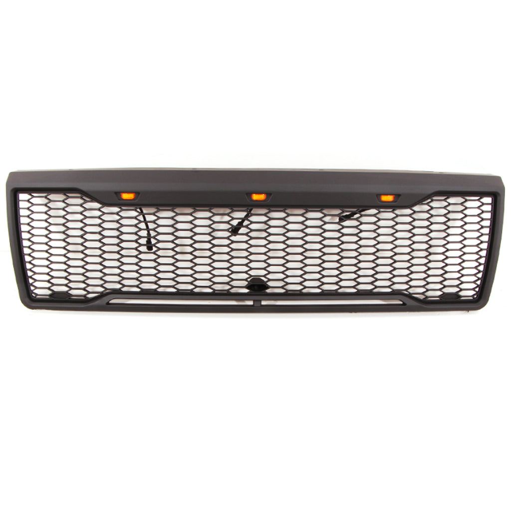 Front Grille For 1992 1993 1994 1995 1996 Ford Bronco F150 Front Bumper Grill Replacement Grilles W/3 Led Lights Black