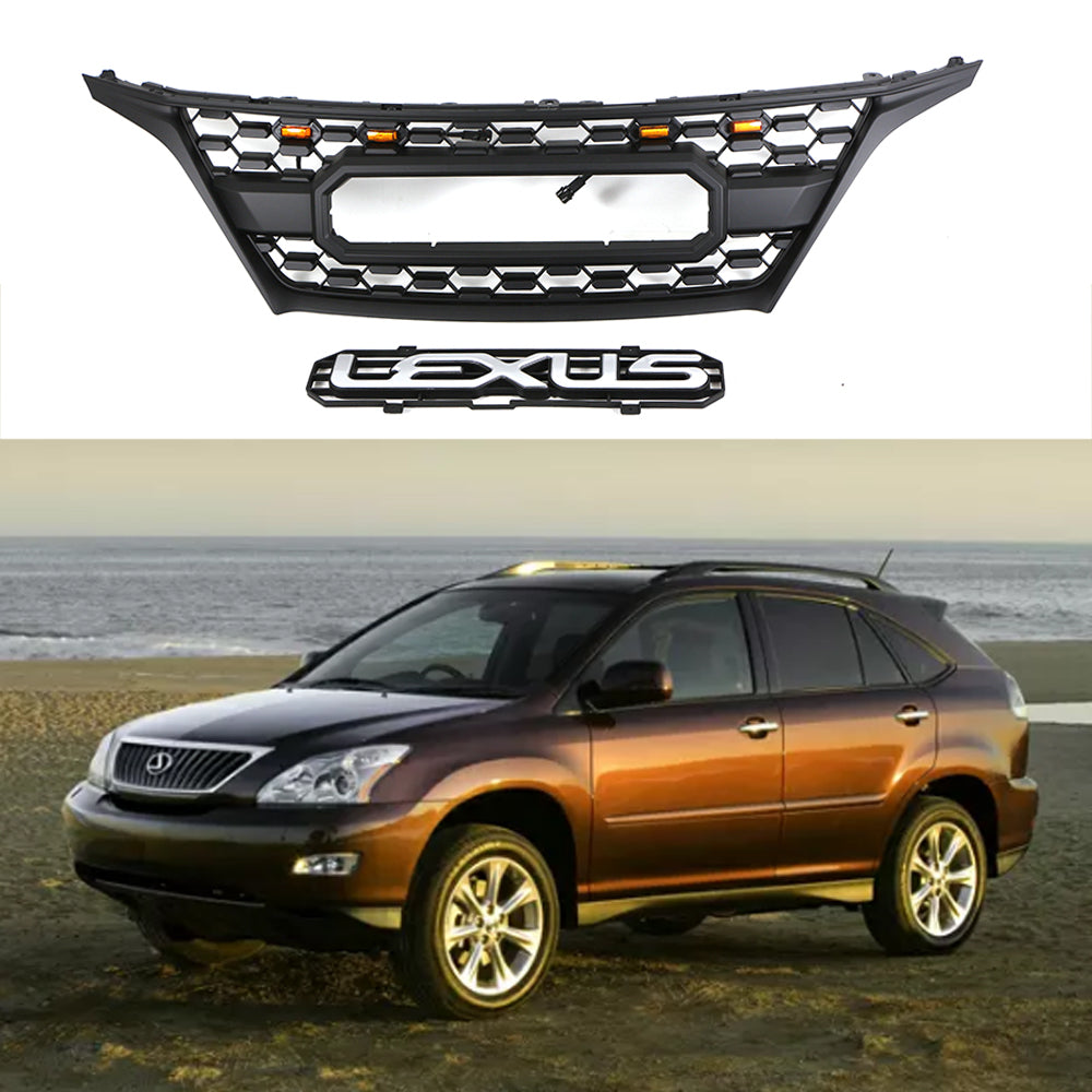 For 2009 2010 2011 2012 Lexus RX270 300 330 350 400 450 Front Grille Front Center Mesh Grille Grill Cover With 4 LED Lights Black