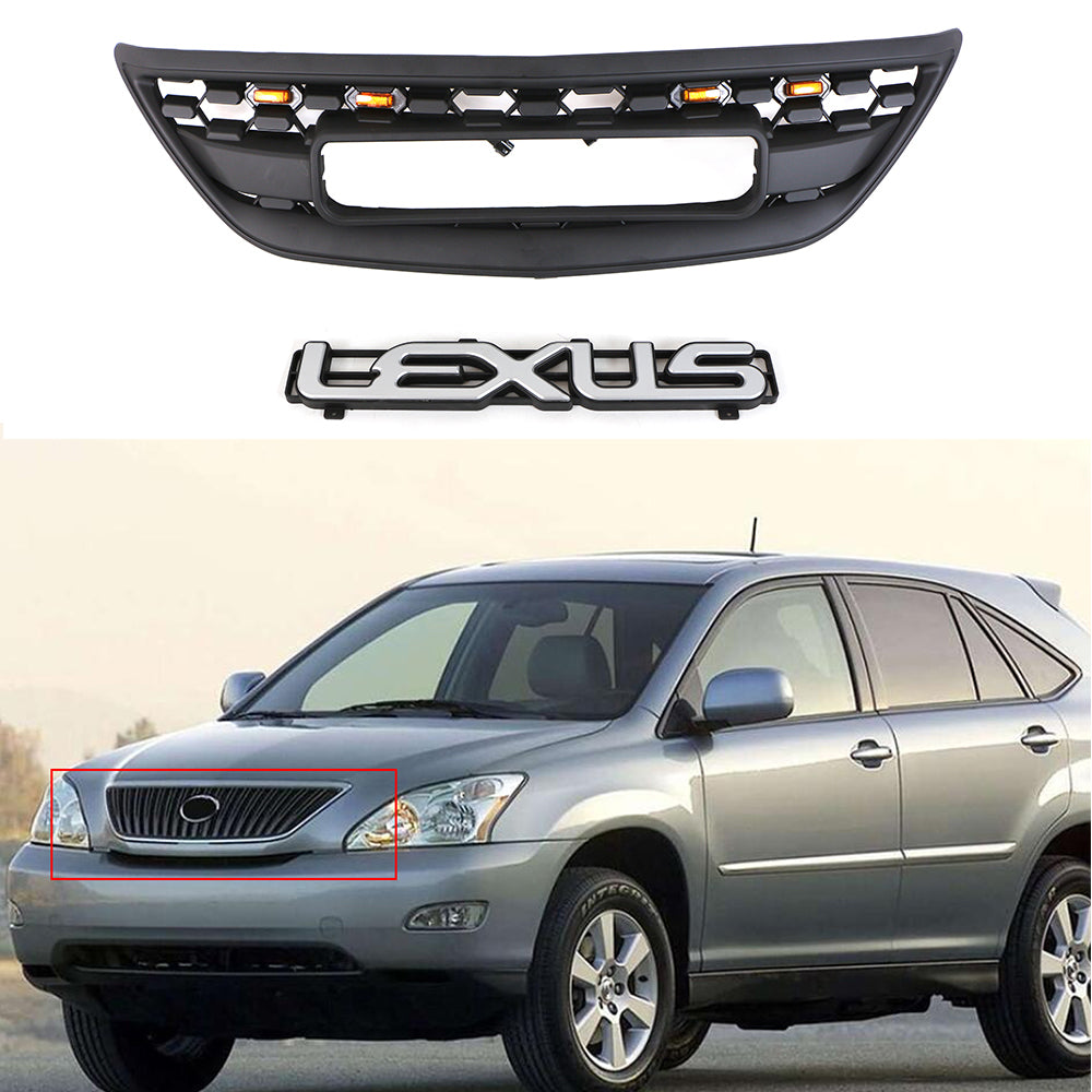 For 2004 2005 2006 2007 2008 2009 Lexus RX270 300 330 350 400 450 Front Grille Front Center Mesh Grille Grill Cover With 4 LED Lights Black
