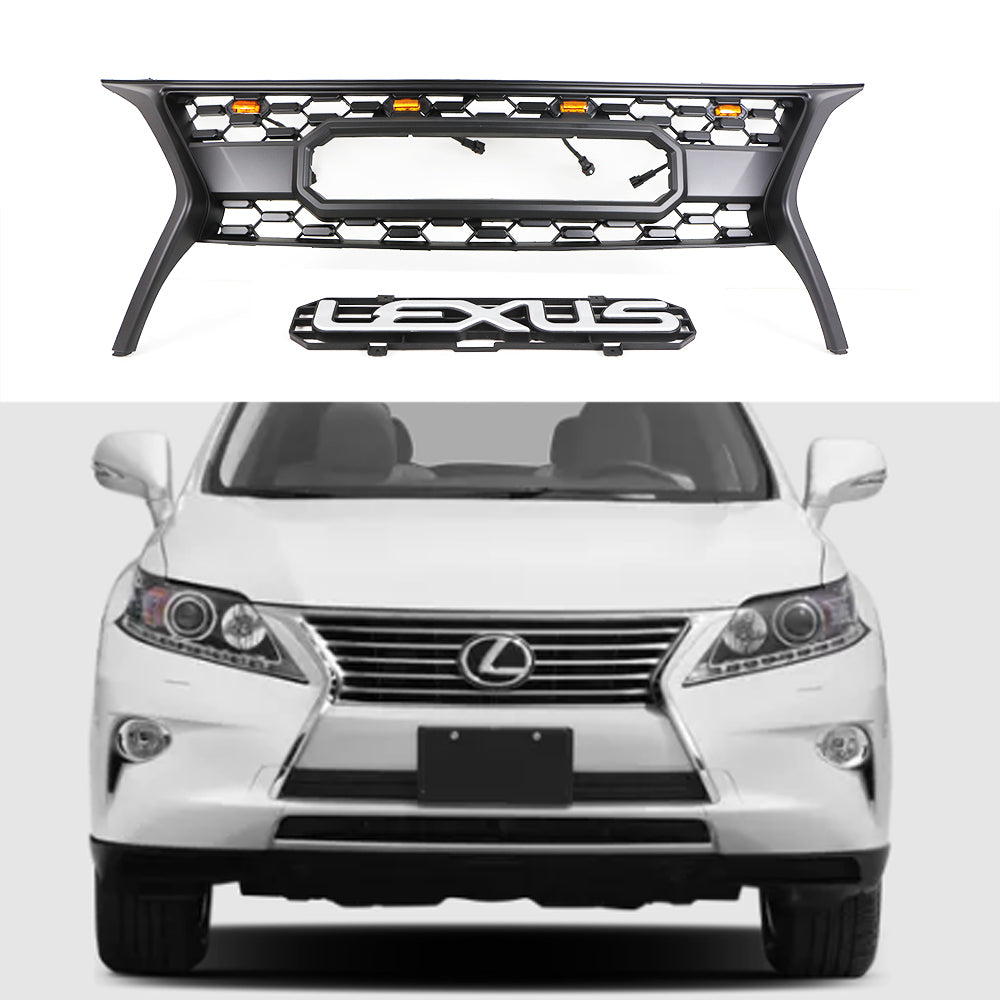 For 2013 2014 2015 2016 Lexus RX270 300 330 350 400 450 Front Grille Front Center Mesh Grille Grill Cover Replacement With 4 LED Lights Black