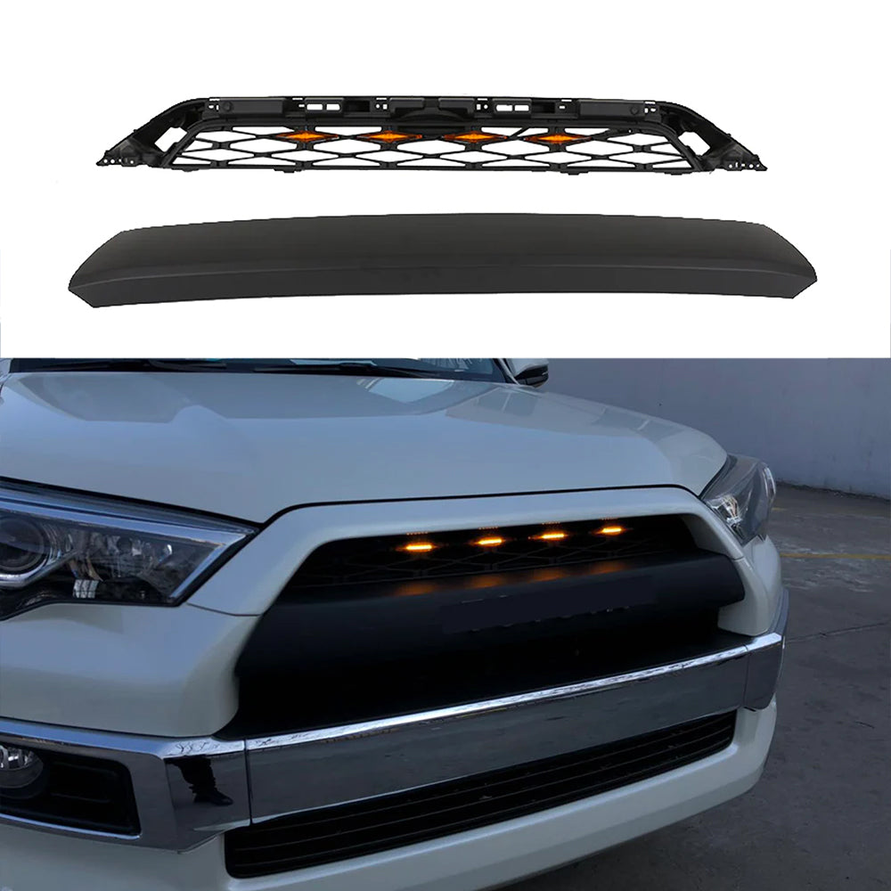 Front Grille For 2014-2019 Toyota 4Runner Bumper Grills Grill Cover W/4 LED Light Black