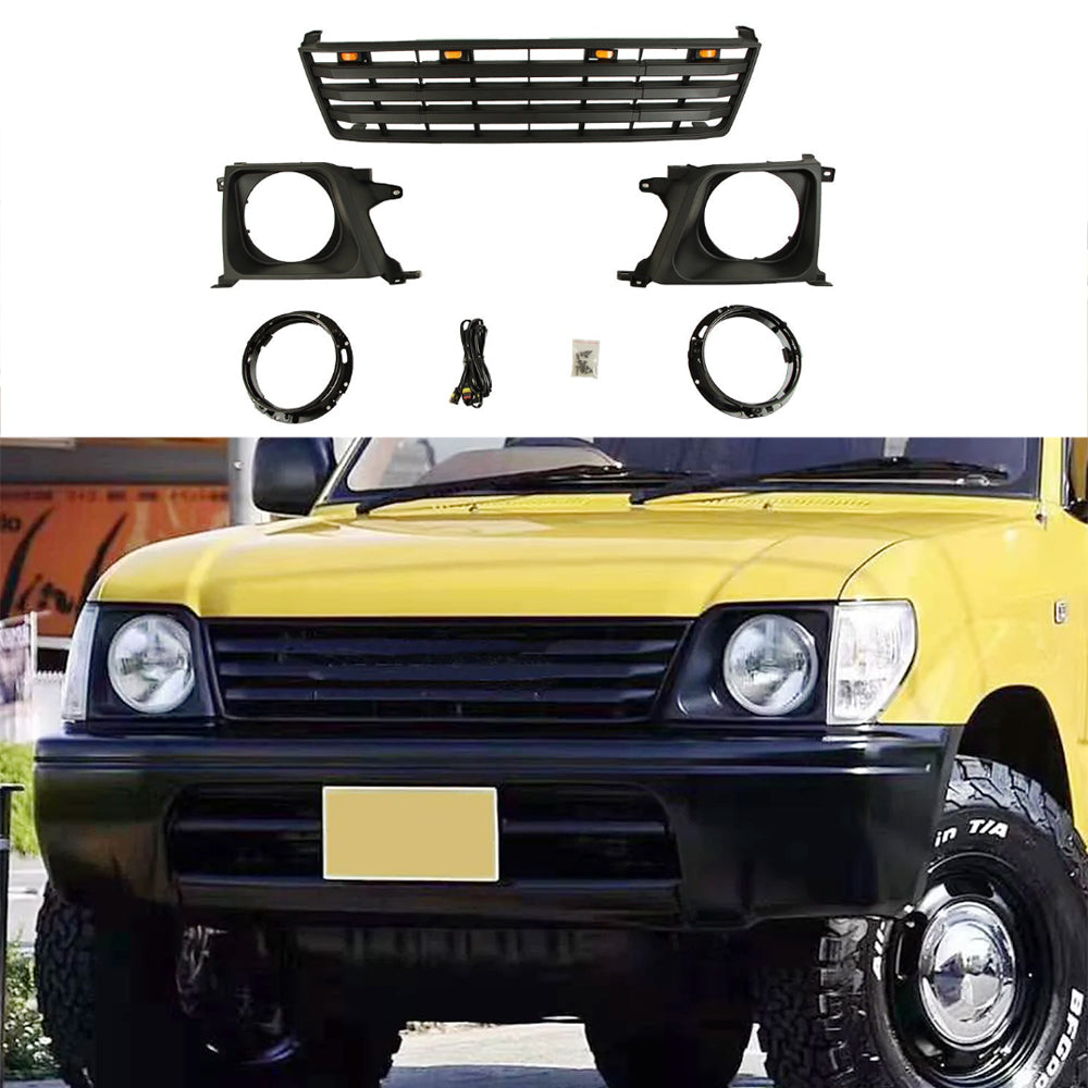 Front Grille For 1996-2002 Toyota Land Crusier LC95 Bumper Grills Grill Cover W/4 LED Light Black