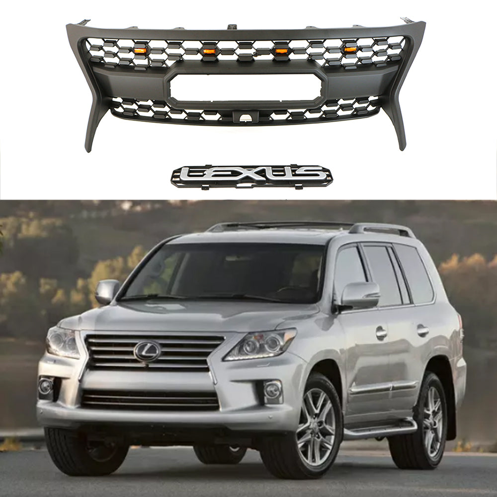 Front Grille For 2013 2014 2015 Lexus LX570 Front Center Mesh Grill Cover With 4 LED Lights Black