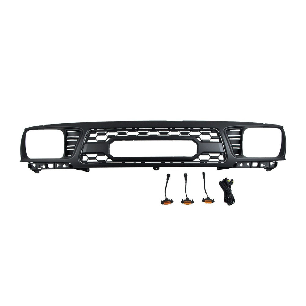 Front Grille For 1995-1997 Toyota Tacoma TRD Bumper Grills Grill Cover W/3 LED Light Black