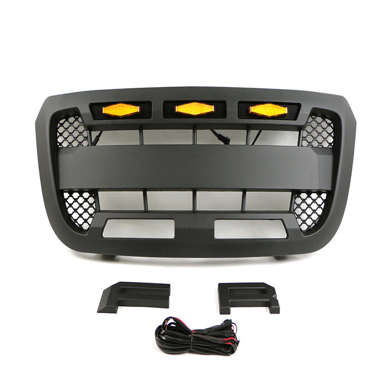 Front Grille For 2004 2005 2006 2007 2008 2009 2010 2011 Ford Ranger Bumper Grills Grill Cover W/3 LED Light Black