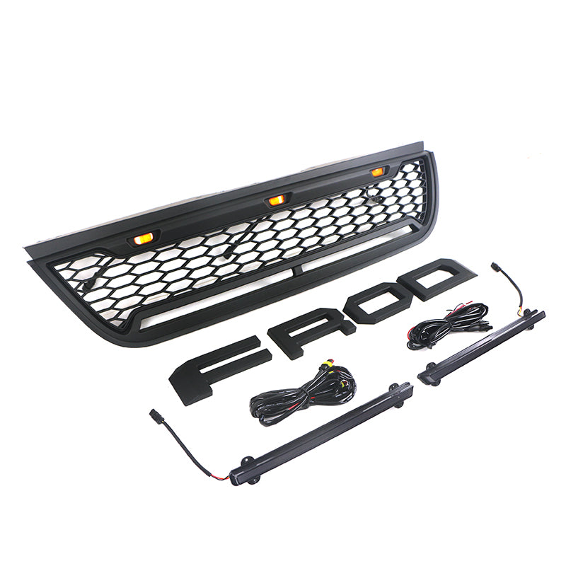 Front Grille For 2002 2003 2004 2005 Ford Explorer Bumper Grills Grill Cover W/3 Lights and Light Bar