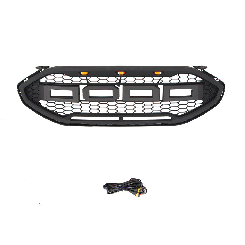 Front Grille For 2019-2022 Ford Edge Bumper Grills Grill Cover W/3 LED Light Black