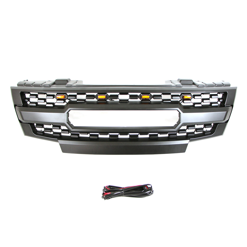 Front Grille For 2009-2019 Nissan Frontier Bumper Grills Grill Cover W/3 LED Light Black