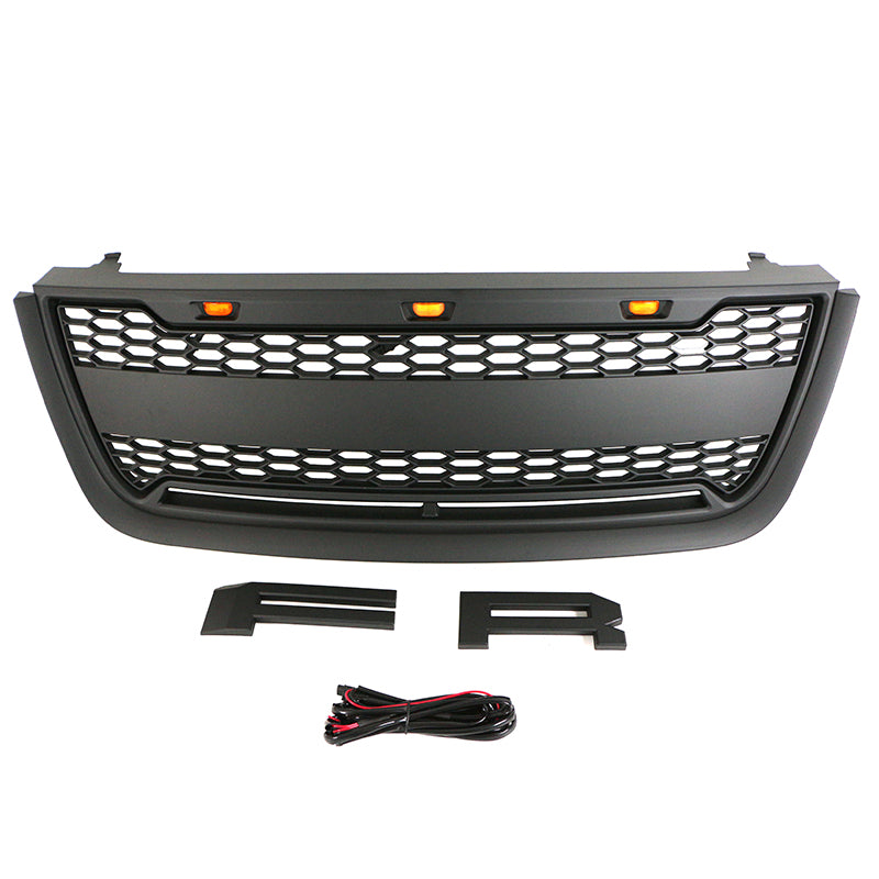 Front Grille For 2003 2004 2005 2006 Ford Expedition Bumper Grills Grill Cover W/3 LED Light Black