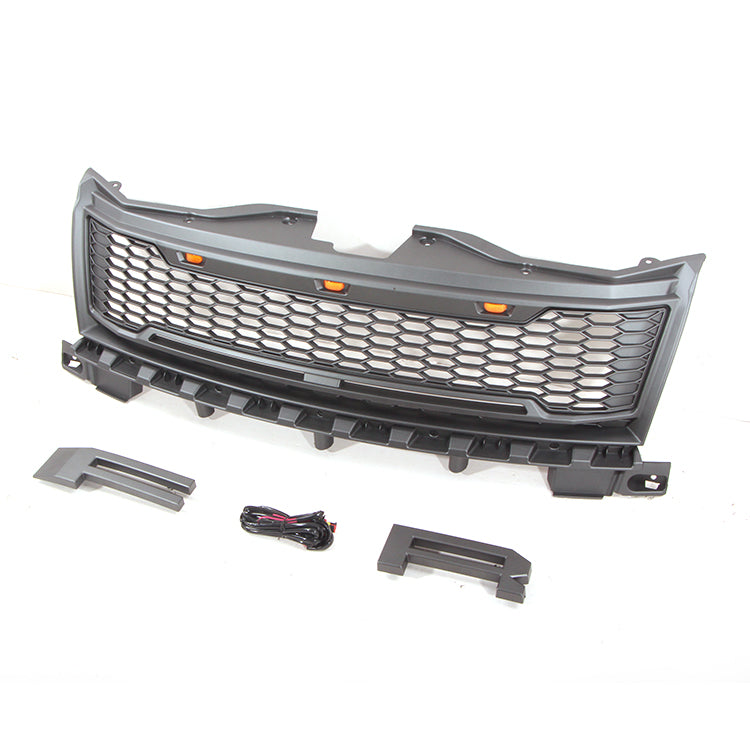 Front Grille For 2007-2010 Ford Edge Raptor Style Grill Grills Cover W/3 LED Light Black