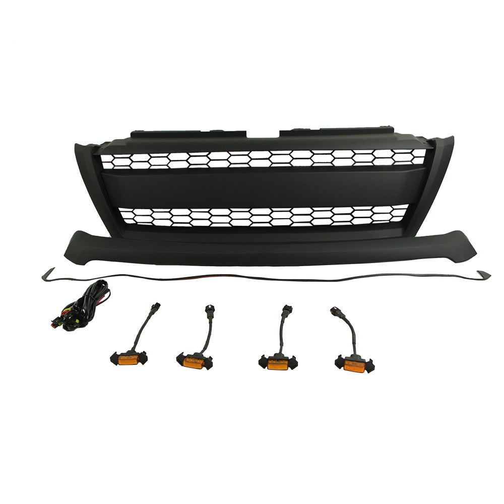 Front Grille For 2014-2018 Toyota Land Crusier Prado Bumper Grills Grill Cover W/4 LED Lights Black