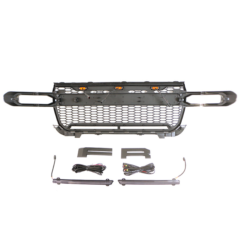Front Grille For 2022 Ford Maverick Bumper Grills Grill Cover W/3 LED Light Black