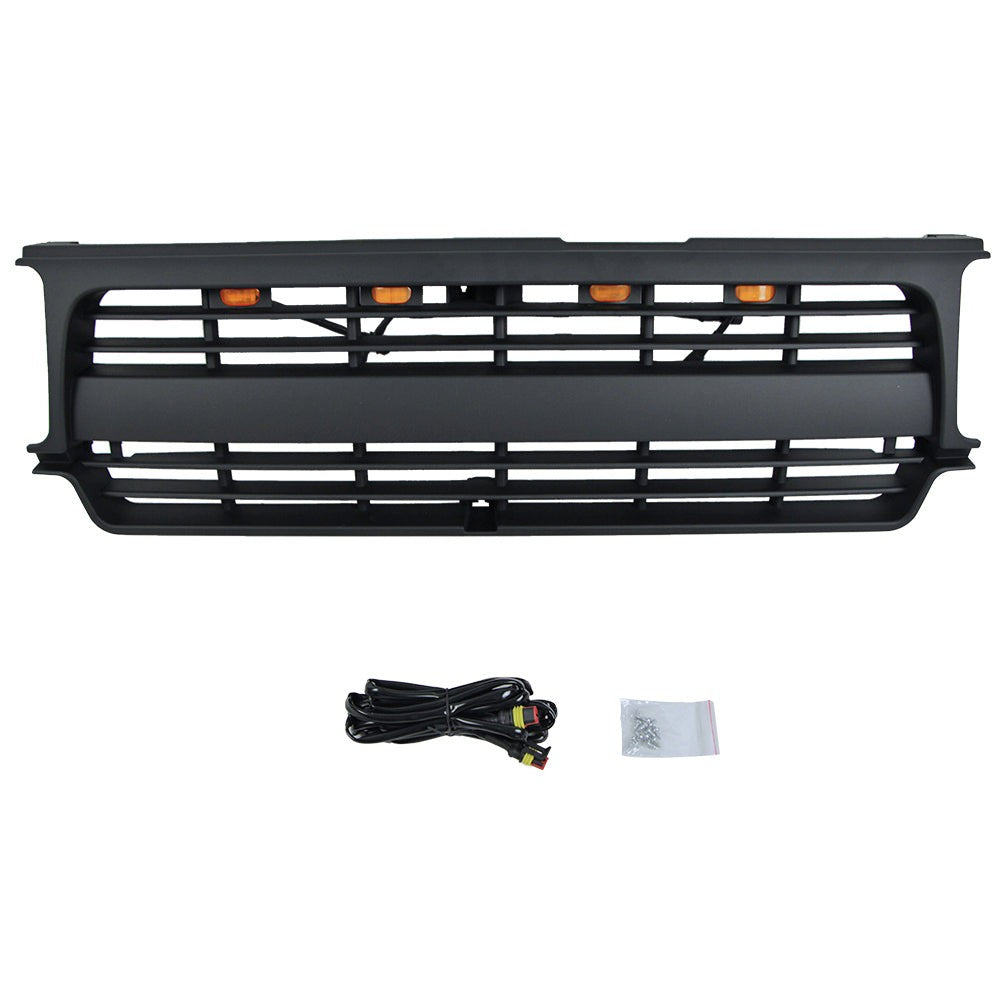 Front Grille For 1990-1997 Land Crusier LC80 Bumper Grills Grill Cover W/4 LED Light Black