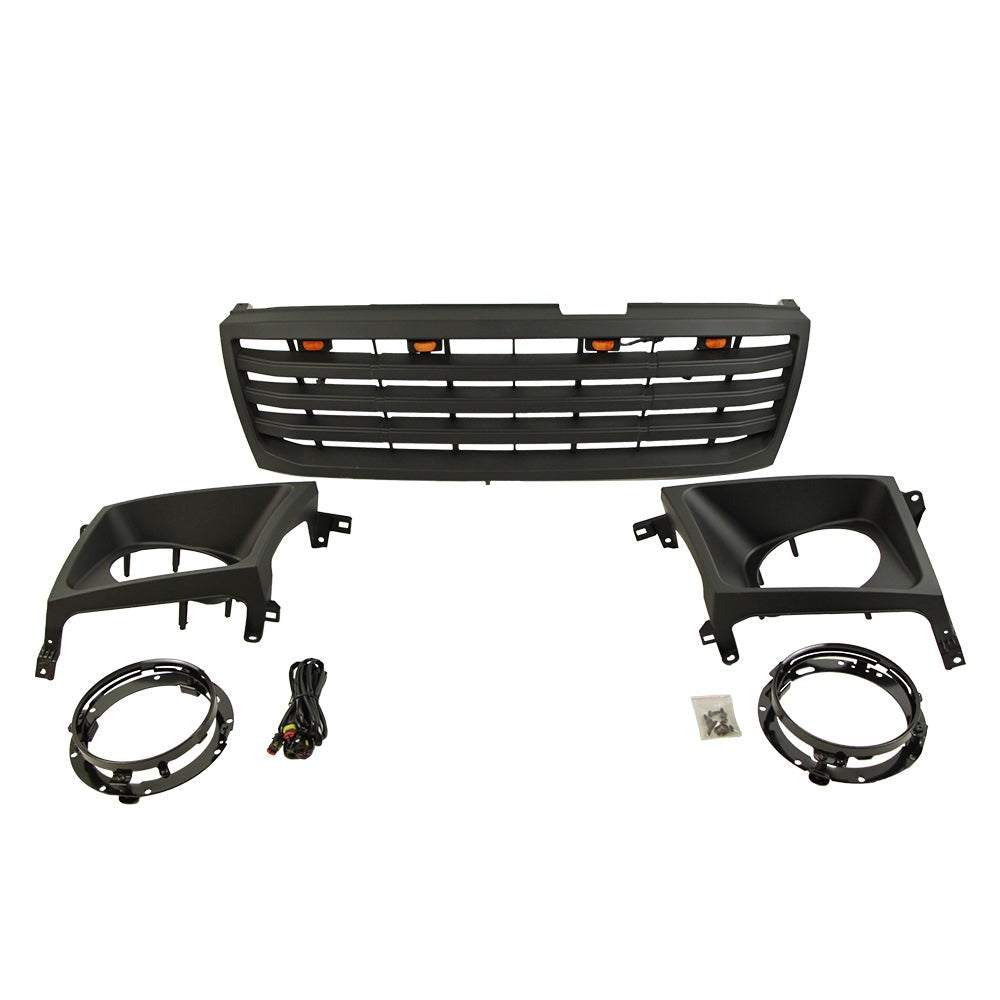 Front Grille Light For 1998-2006 Toyota Land Crusier LC100 Bumper Grills Grill Cover W/4 LED Lights Black