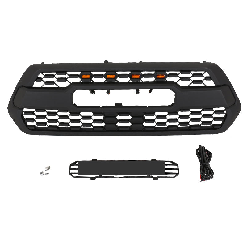 Front Grille For 2016-2021 Toyota Tacoma Bumper Grills Grill Cover W/4 Light Black