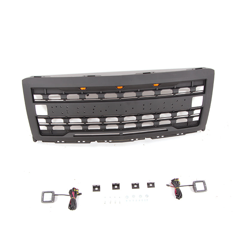 Front Grille for 2014-2015 Chevrolet Silverado 1500 Grills Grill Cover W/3 LED Lights and Cube Lights Black