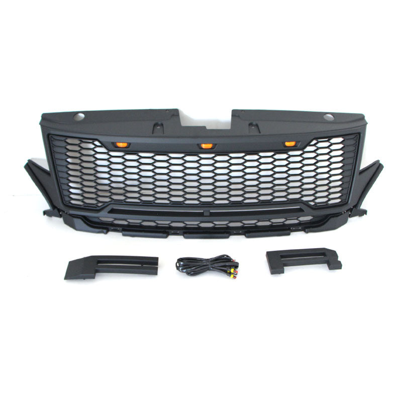 Front Grille For 2011 2012 2013 2014 Ford Edge Bumper Grills Grill Cover W/3 LED Light Black