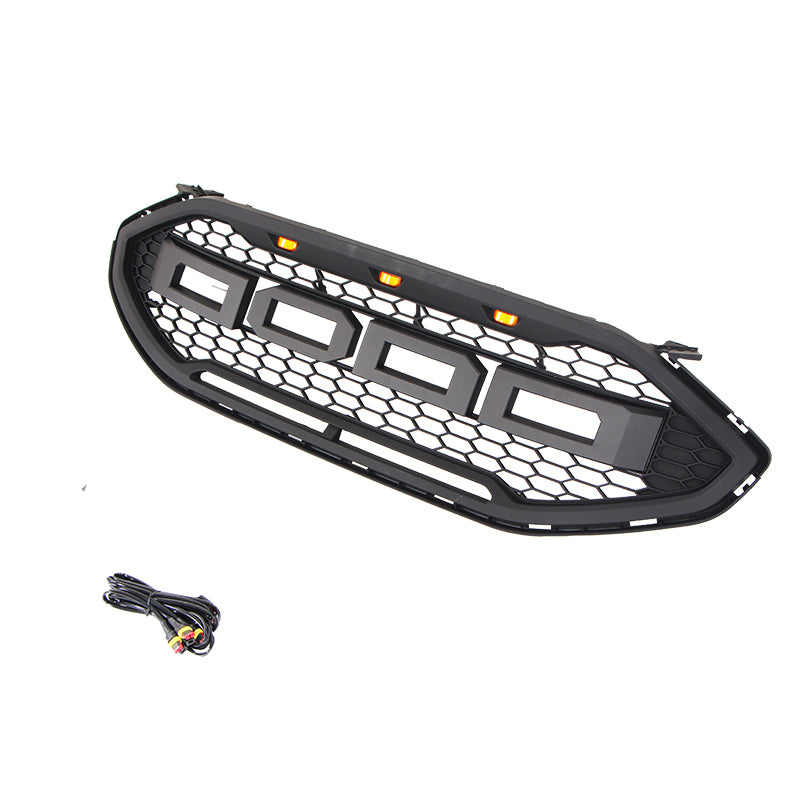 Front Grille For 2019-2022 Ford Edge Bumper Grills Grill Cover W/3 LED Light Black