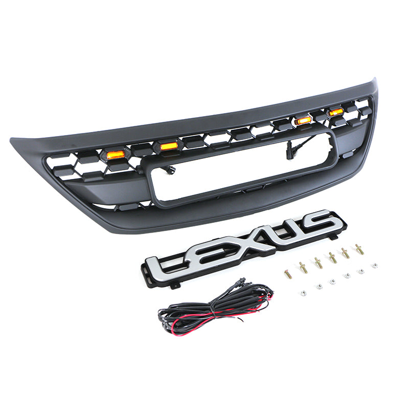 For 1999 2000 2001 2002 2003 Lexus RX270 300 330 350 400 450 Front Grille Front Center Mesh Grille Grill Cover With 4 LED Lights Black