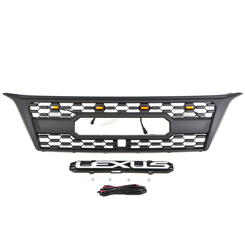 Front Grille For 2010 2011 2012 2013 Lexus GX470 Front Center Mesh Grill Cover With 3 LED Lights Black