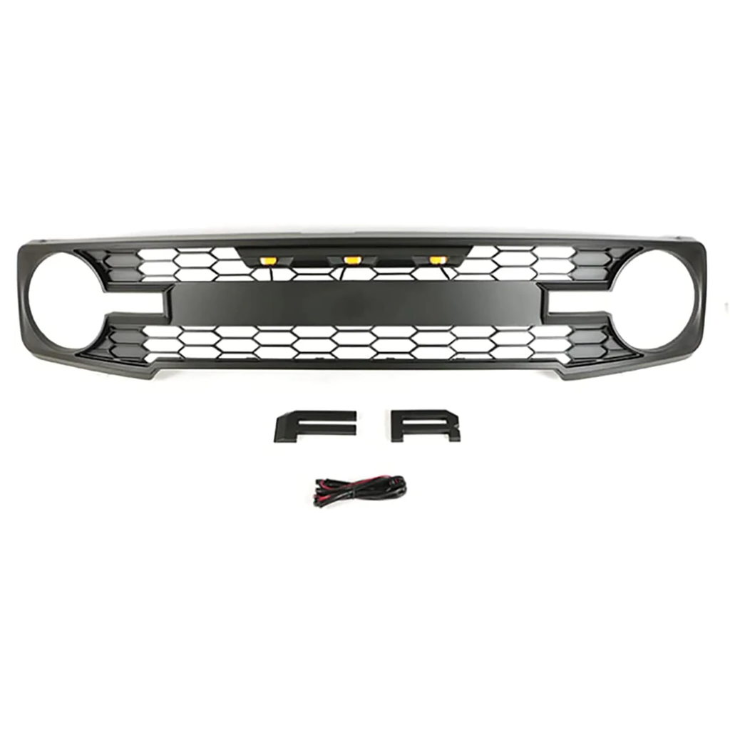 Front Grille For 2021 2022 Ford Bronco Grill Grilles Honeycomb W/Letters & LED Lights Black